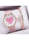 Smoon szív számlapos óra-karkötő szett rosegold-pink LV0059